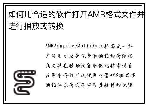 如何用合适的软件打开AMR格式文件并进行播放或转换